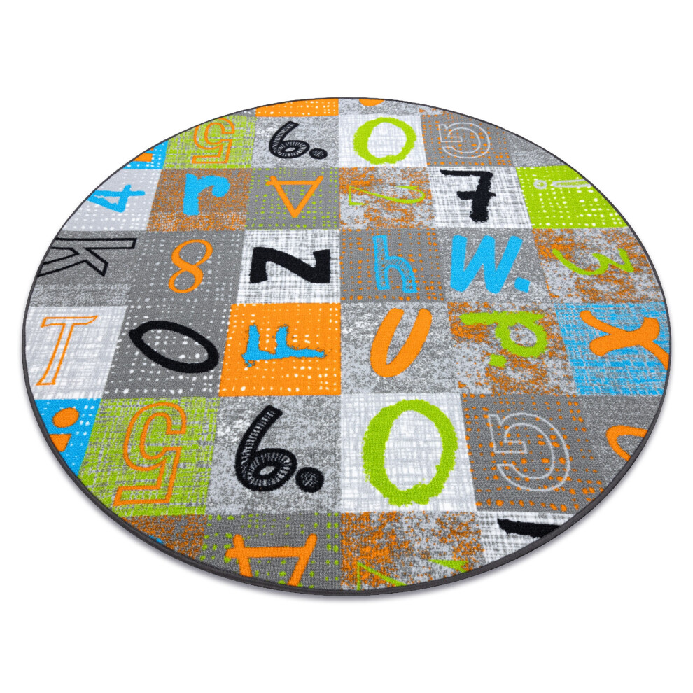 Carpet For Kids Jumpy Circle Patchwork, Letters, Numbers Grey / Orange / Blue Circle 100 Cm Multicoloured Rugsx