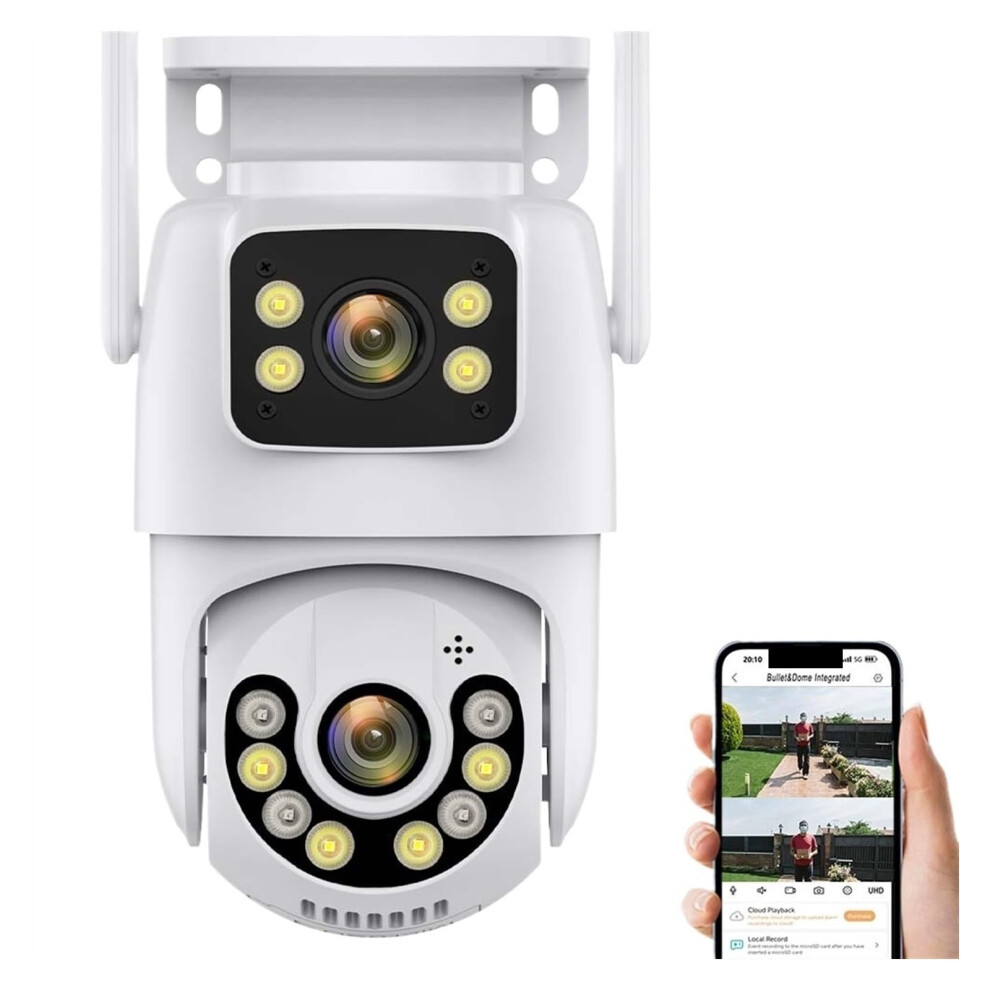 Smart Home Surveillance 8Mp 4K Ptz Camera Dual Lens Ai Tracking, Wireless Cctv 360 Degree View, Add-On 4Mp Cam 64Gb 9354506866396