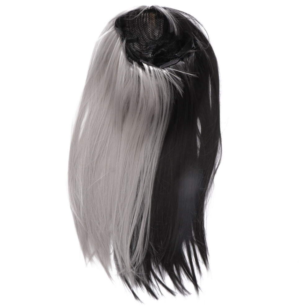 Inoomp Half Black Half Grey Long Straight Synthetic Wig For Makeup
