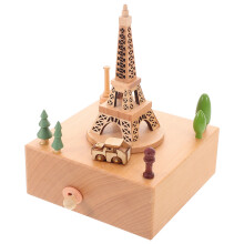 Creative Wood Music Box with Eiffel Tower Figurine
