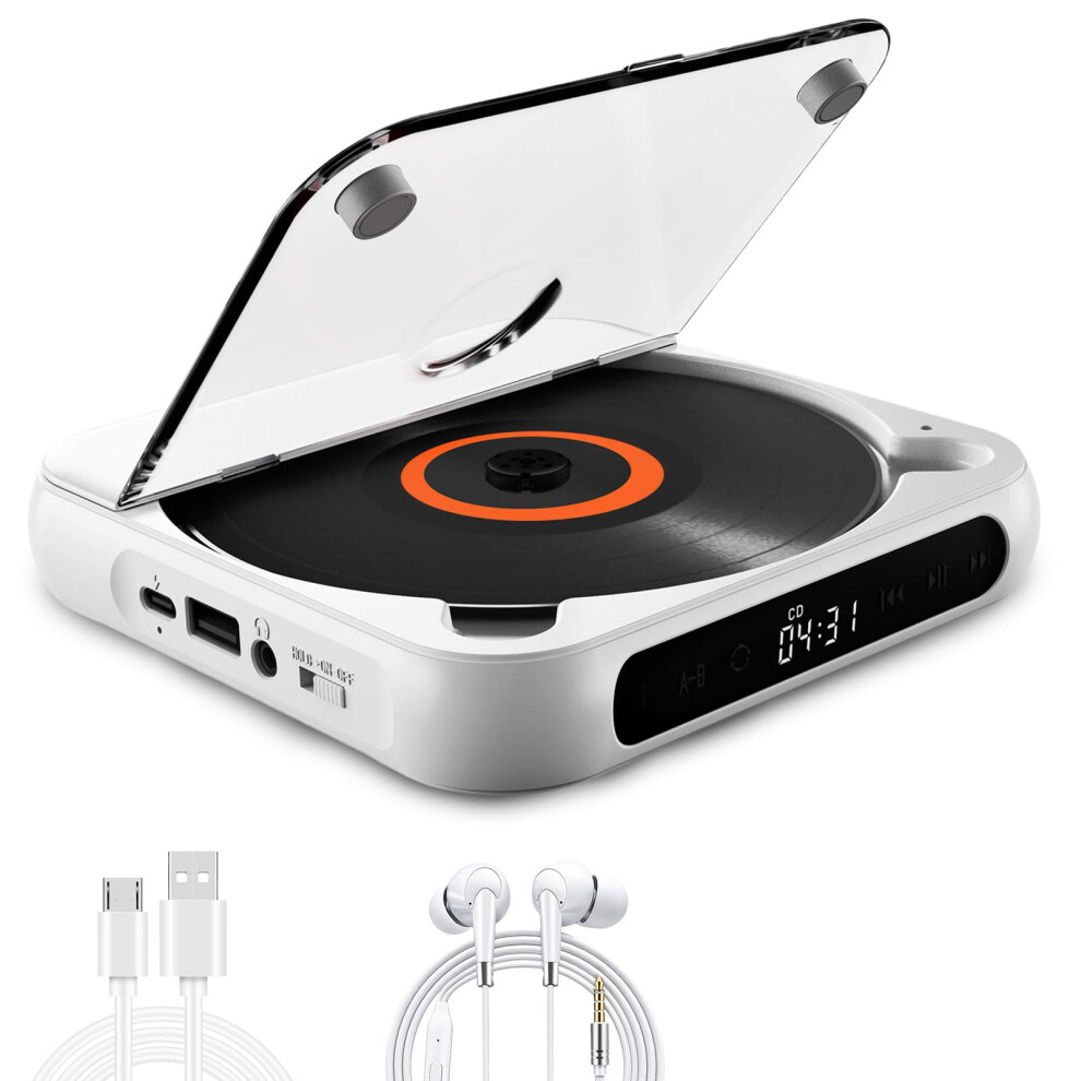 Portable Cd Player Bluetooth 5.3, Rechargeable Compact Cd Player With Speaker, Lcd Display, Repeat Modes, Cd/Aux/Usb 9084446041279