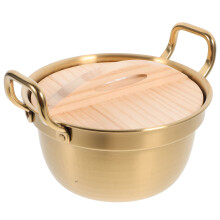 stainless steel noodle pot with wood lid and double handle