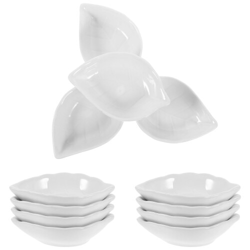 14pcs ceramic soy sauce dipping dishes leaf shape cups
