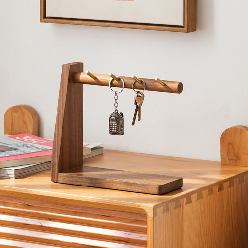 1 Pc Key Hanger Storage Rack Walnut 2