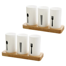 2Sets Chopstick & Besteckhalter Mit Holzsockel Für Zuhause Weiß