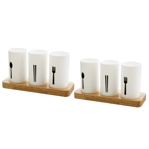2 Sets Oak Base Kitchen Cutlery Chopsticks Drip Holders 1
