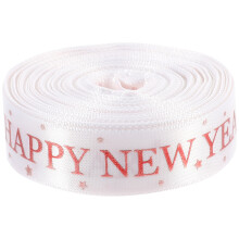 Happy New Year Wired Ribbon White For Gift Wrapping 1 Roll