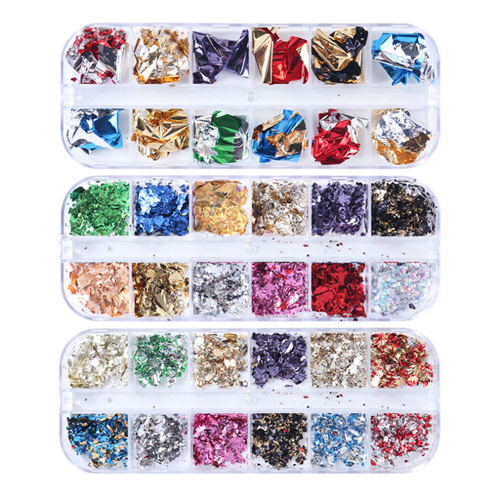 Villcase 3 Boxes Nail Foil Flash Plastic Nail Stickers