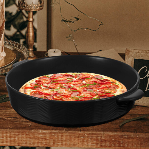 round ceramic baking dish with double handles for roasting and baking 2