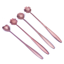 3 pcs stainless steel petal spoons long handle rose golden