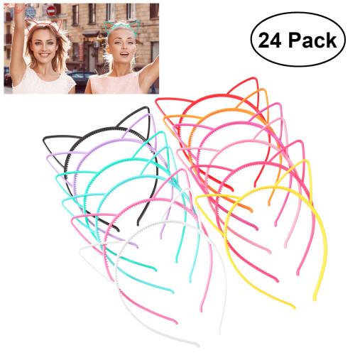 24pcs Cat Ear Headband 0.6cm ABS Plastic Hair Accessory