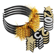 16 Pcs 2025 Happy New Year Headband with Star Glitter Tinsel