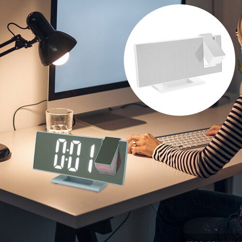 LED Projection Alarm Clock for Bedroom White Display 1