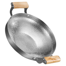 Stainless Steel Wok Griddle Fry Pan with Wood Handle
