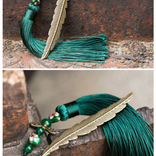 1 Pc Chinese Style Tassel Bookmark Green 1