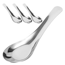 4pcs Stainless Steel Flat Bottom Soup Spoons for Cereal Asian Soups