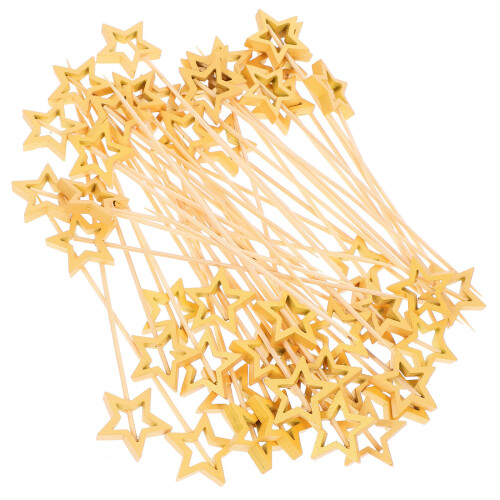 100pcs pentagram bamboo fruit picks for cocktails and snacks