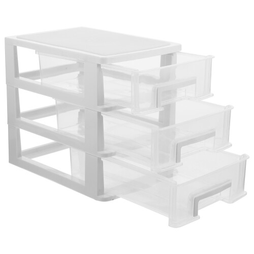 2Pcs White Plastic Desktop Storage Box Multi-Layer Sundries Organizer 2