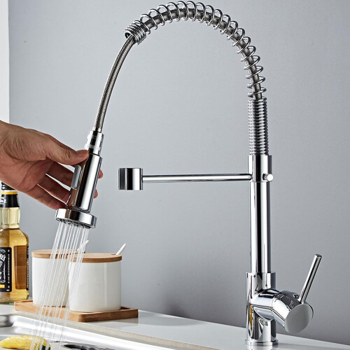 Kitchen Faucet Single Handle Copper With Pull Down Sprayer, Pull Out Sprayer, Commercial Spring, Chrome Plated Finish 1