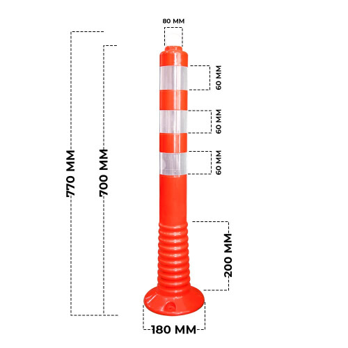 Reflective Traffic Post 70 Cm Orange Channelizer Post With Screw And Anchor Unbreakable Spring Post Attachable Socket 1