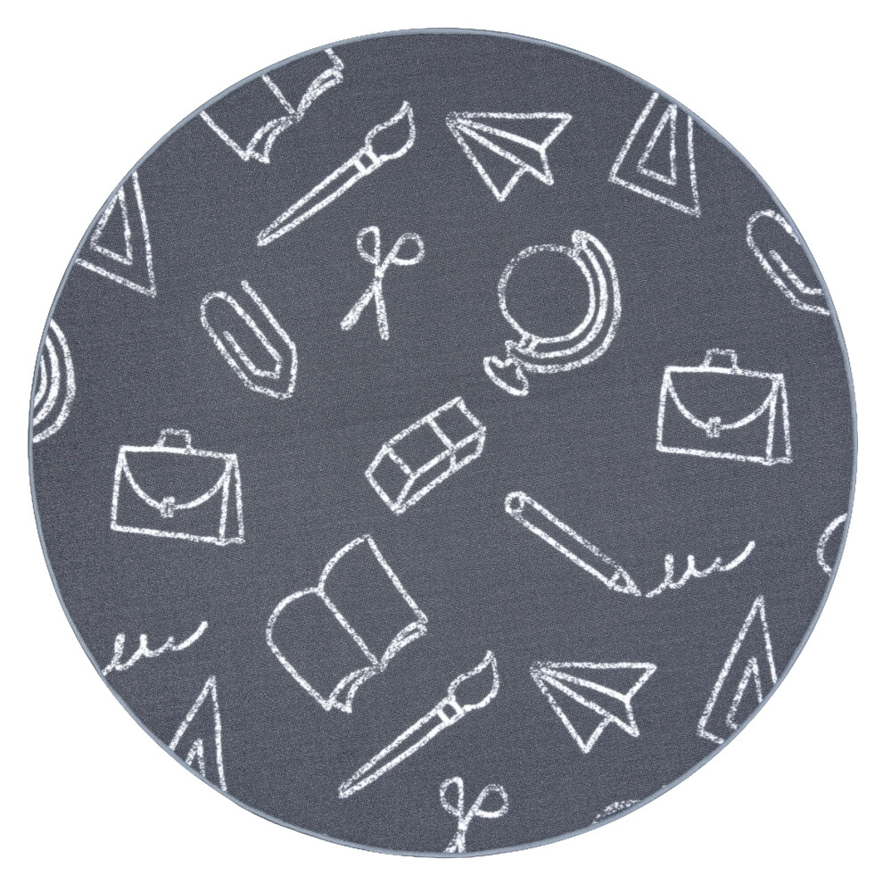 Kulatý Koberec Pro DěTi School šKola šEdá Kruh 100 Cm-image