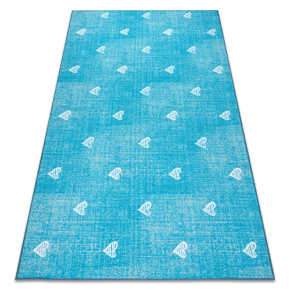 Carpet For Kids Hearts Jeans, Vintage Children's - Turquoise 200X250 Cm Blue Rugsx
