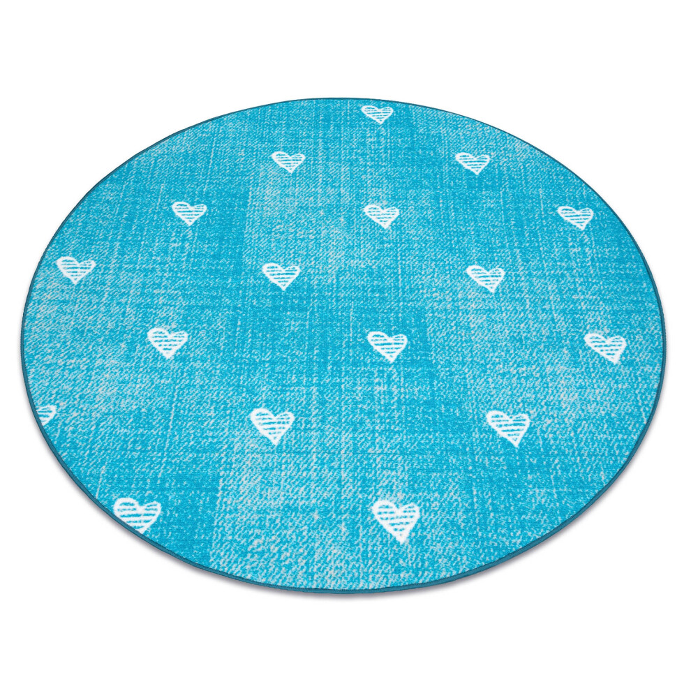 Carpet For Kids Hearts Circle Jeans, Vintage Children's - Turquoise Circle 133 Cm Blue Rugsx