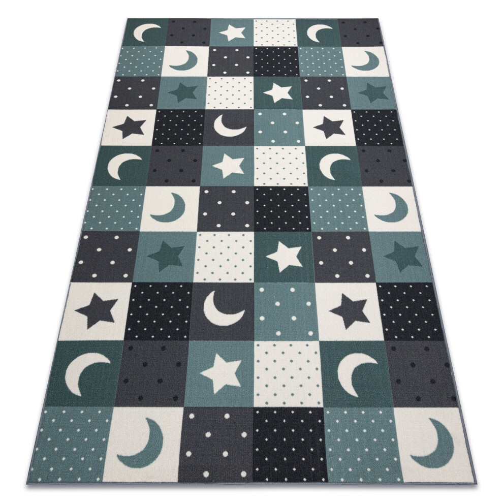 Carpet For Kids Stars Children's Turquoise / Grey 100X200 Cm Blue Rugsx