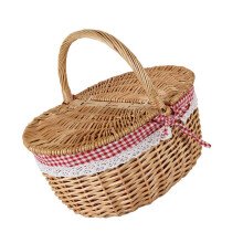 Handwoven Picnics Hamper With Lid And Liner For Vegetables And Fruit Outdoor Handmade Storage Basket Home Decor