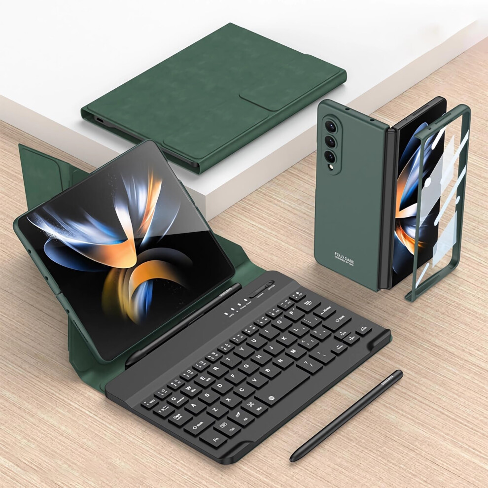 Keyboard Case For Samsung Galaxy Z Fold 7 Magnetic Detachable Wireless Keyboard With S Pen Holder Capacitive Pen Green