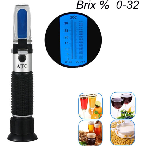 Brix Refractometer ATC 0-32% With Brix And Specific Gravity Scales, Handheld Fruit Sugar Tester For Grapes 1