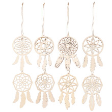 8pcs Unfinished Wooden Dream Catcher Pendants