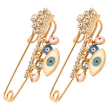 2pcs Evil Eye Brooches Dangle Chain Lapel Pins Jewelry for Women