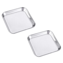 2pcs stainless steel square storage dessert plates silver
