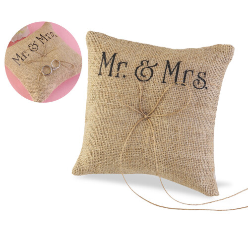 Mr & Mrs Jute Wedding Ring Pillow