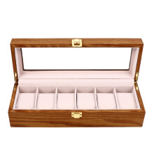 1pc 6-slot wooden watch storage box vintage display case