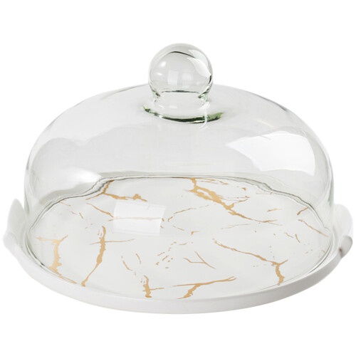 Marbled Ceramic Cake Dessert Plate with Cover Container