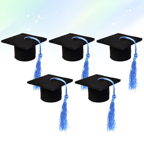 5Pcs Blue Mini Doctoral Cap Wine Bottle Covers Graduation Party Decor 2