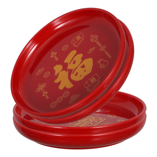 4Pcs Festive Red Plastic Fruit Tray Wedding Snack Serving Platter