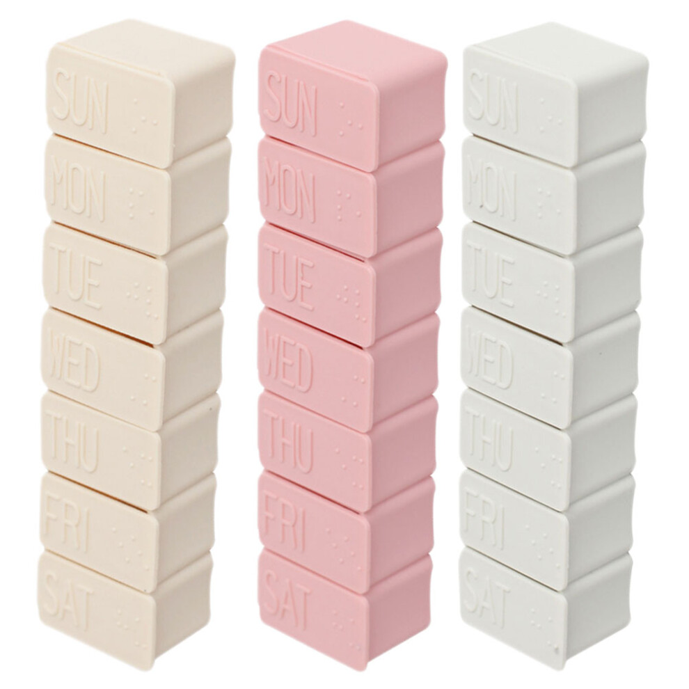 Aboofan 3Pcs 7-Grid Weekly Pill Case Portable Single Row Medicine Box Travel