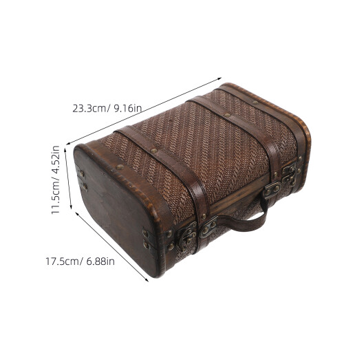 Wooden Storage Chest With Handle Vintage Suitcase Prop 2