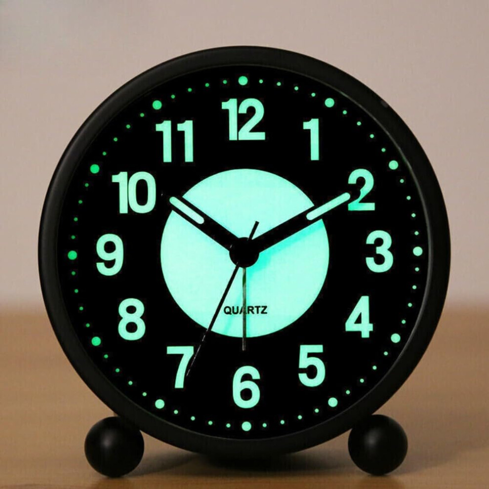 Silent Bedside Alarm Clock Non-Ticking Glow-In-The- Bedroom Clock Dark/Black