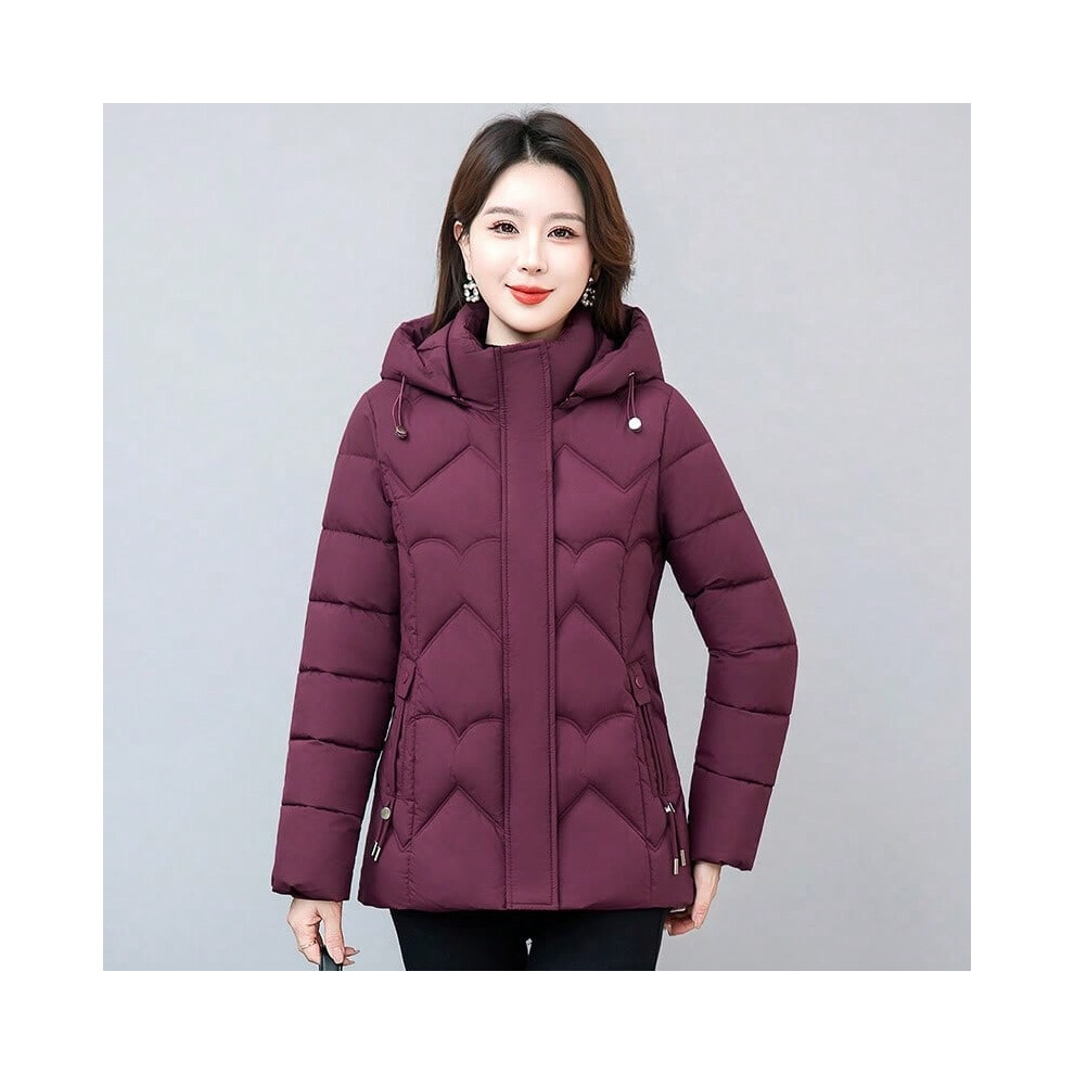 (wine red, 6XL) Mother's winter down cotton jacket for women short waisted cotton coat for middle-aged and elderly