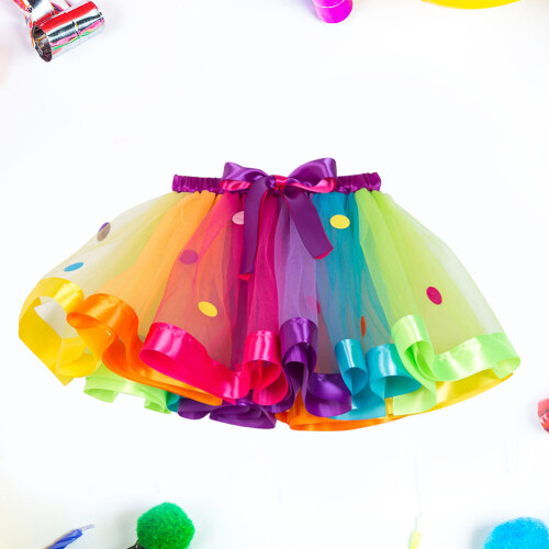 mädchen regenbogen tüllrock mit elastischer taille und schleifenband 2
