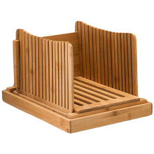 bamboo bread cutting board with slicing guide for home use light brown