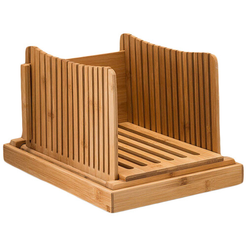 bamboo bread cutting board with slicing guide for home use light brown