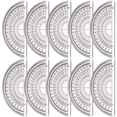 10pcs plastic 180 degree protractors for student angle measurement