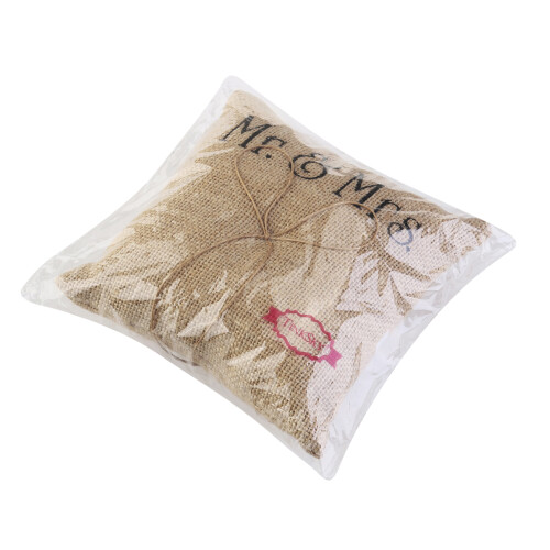 Mr & Mrs Jute Wedding Ring Pillow 1