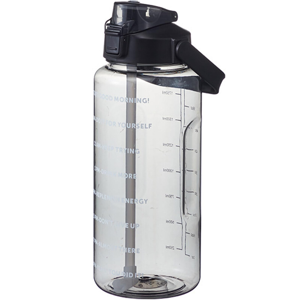 Black 2L Water Bottle 68Oz Bpa Free Leakproof Sports Gym Bottle With Handle Straw Time Marker