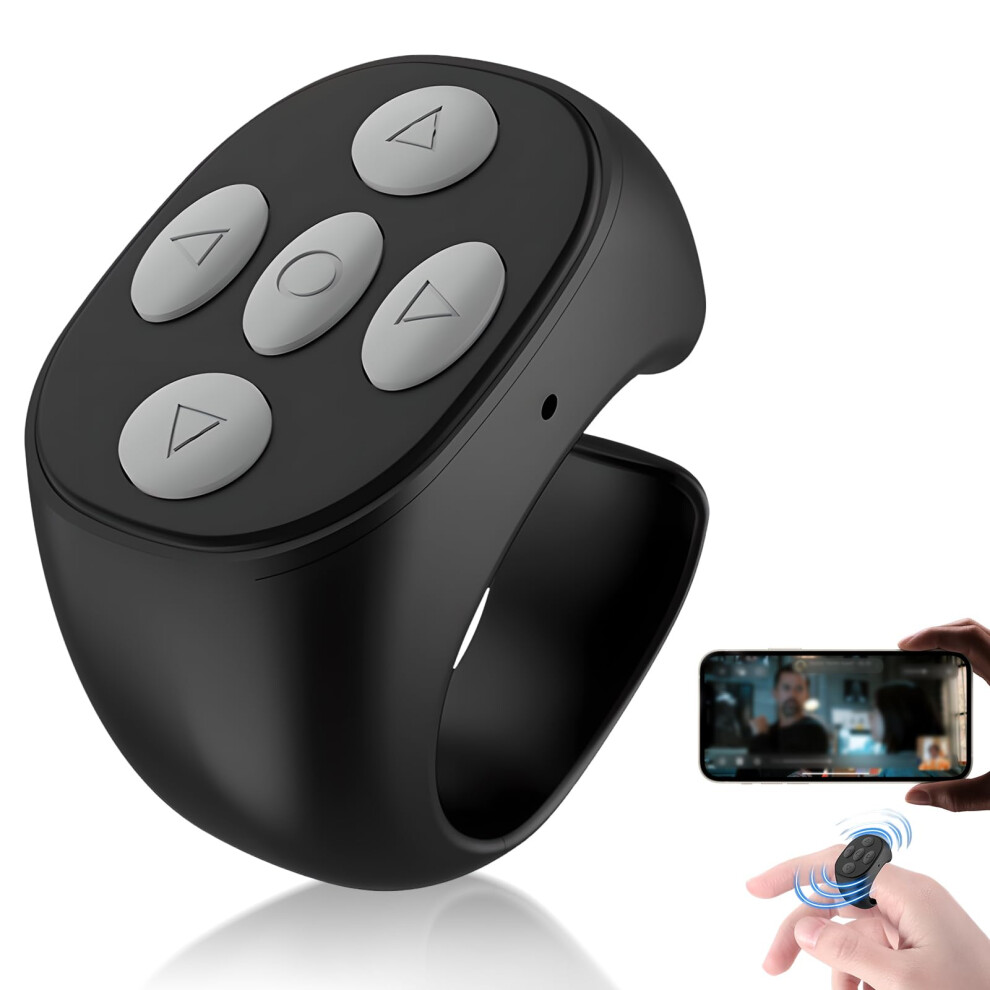 Fingertip Wireless Bluetooth Remote Control Palm-Sized For Ios Shutter Clicker Video Scroll Volume Control Black 9354506869335